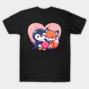 Cute penguin hugs fox T-Shirt